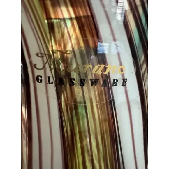 Murano Glassware Tall Brown White Blue Hand Blown Glass Vase